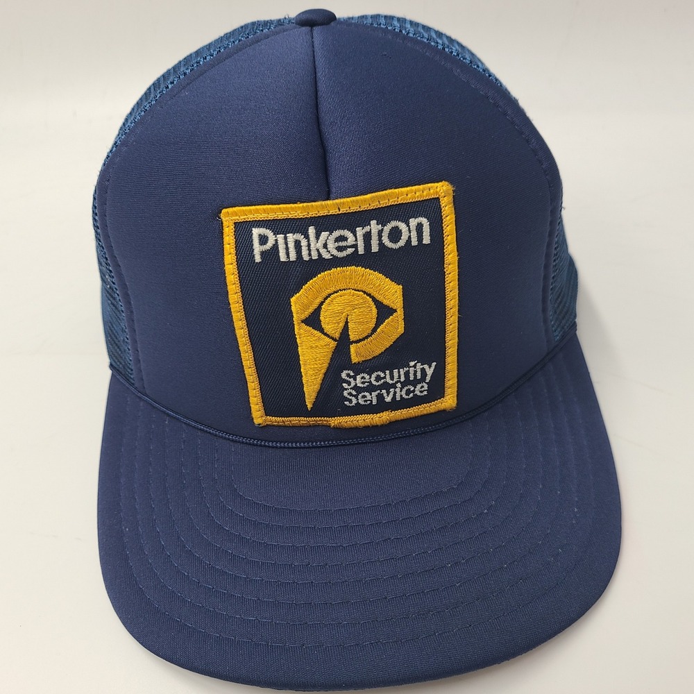 Vintage Pinkerton Hat Snapback Trucker Mesh Blue‎ Yellow Security Service Patch